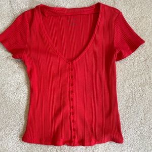 Anthropologie red coral button front tee
